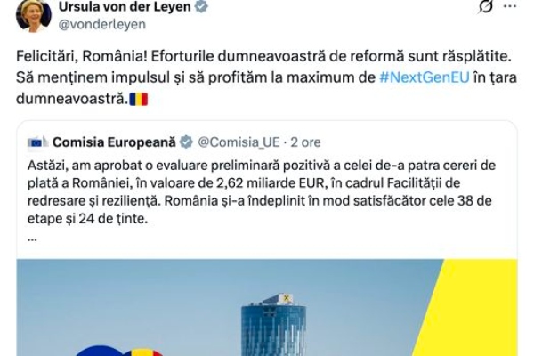 Ursula von der Leyen, mesaj pentru România