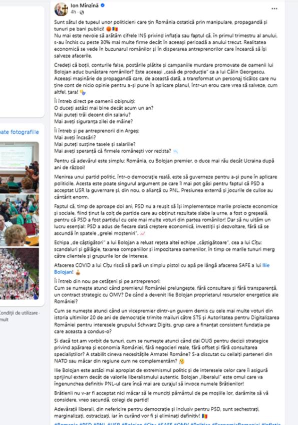 Sursă foto: screenshot FB Ion Mînzînă