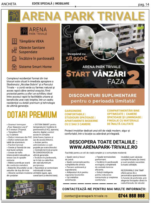 arena park - Arena Park Trivale, noul complex rezidențial premium din Pitești: apartamente moderne lângă Parcul Trivale și Stadionul „Nicolae Dobrin”