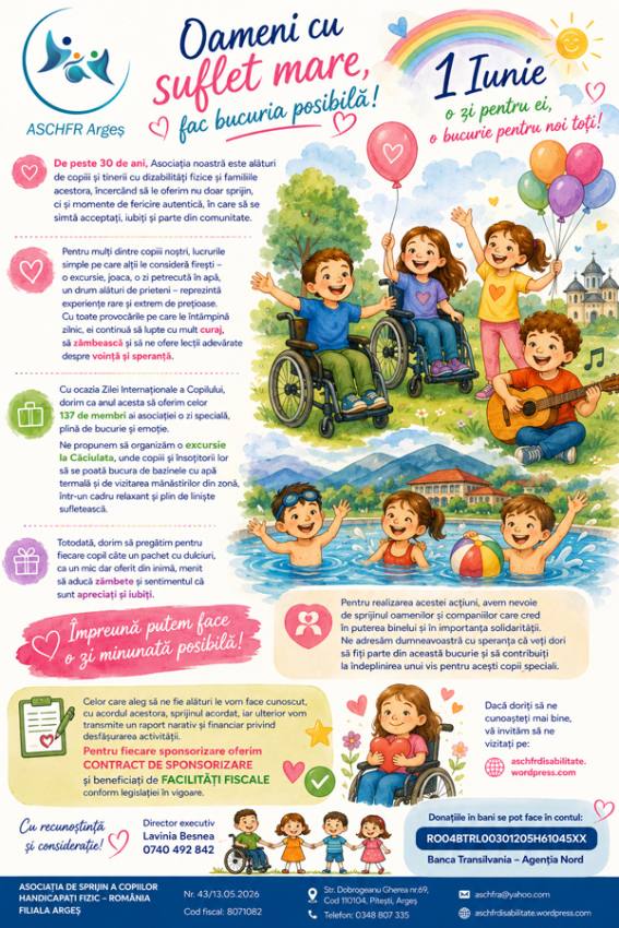 1 iunie pers cu handicap - Gest emoționant de 1 Iunie în Argeș: copii și persoane cu dizabilități vor merge în excursie la Căciulata