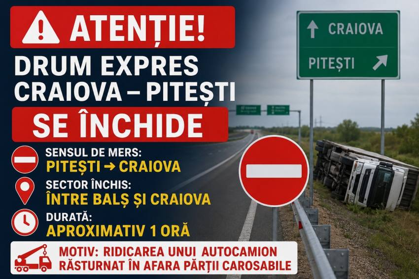trafic restricționat tir răsturnat DEX 12 Pitești-Craiova