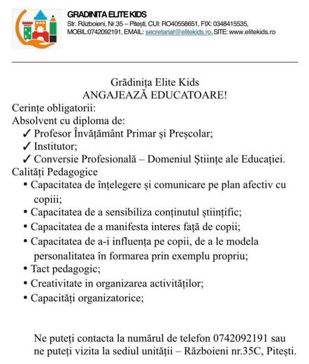 Ești educatoare și cauți loc de muncă? Grădinița ELITE KIDS angajează! 1 Elite Kids - Ești educatoare și cauți loc de muncă? Grădinița ELITE KIDS angajează!