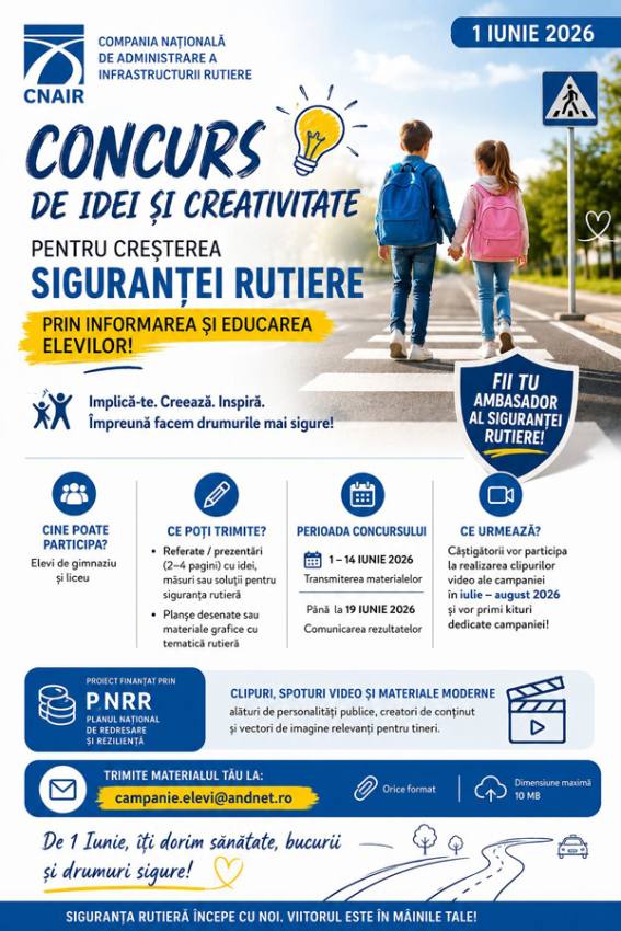 Siguranța rutieră în școli: CNAIR dă startul unui concurs național de creativitate pentru elevi 1 concurs cnair 1 - Siguranța rutieră în școli: CNAIR dă startul unui concurs național de creativitate pentru elevi