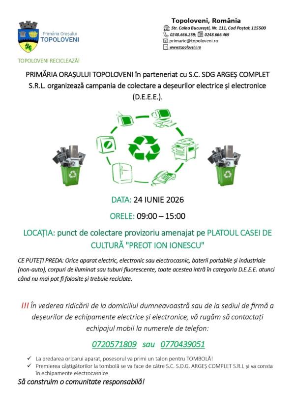 Campanie de colectare a deșeurilor electrice și electronice la Topoloveni 1 la Topoloveni