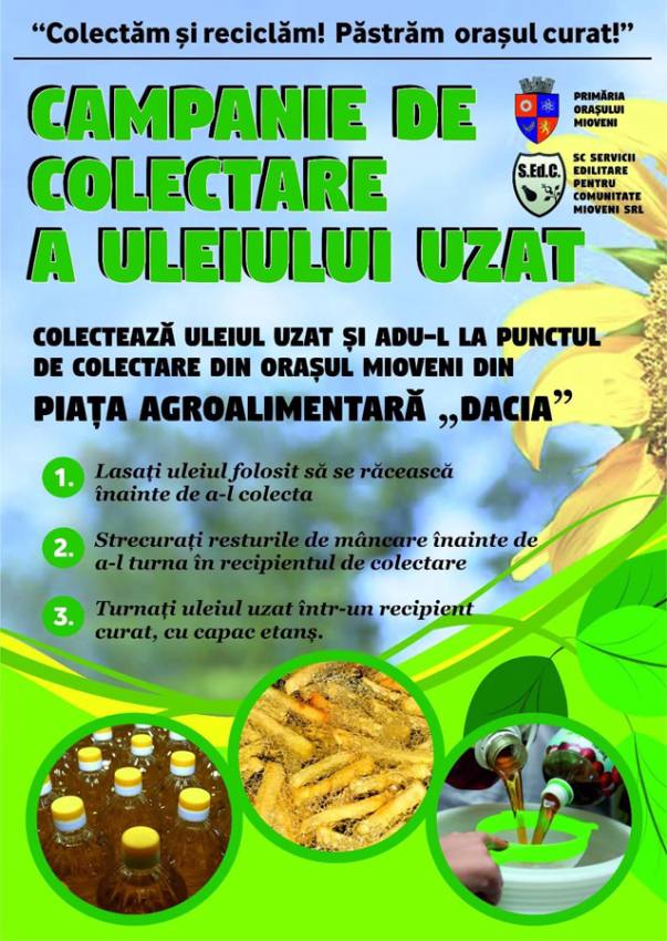 Nu mai arunca uleiul în chiuvetă! Locuitorii din Mioveni au la dispoziție un centru de colectare pentru reciclare 1 Sursă fopto: FB Primăria Orasului Mioveni