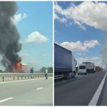 TIR cuprins de flăcări pe A1 București-Pitești! Trafic blocat 10 tir flăcări A1