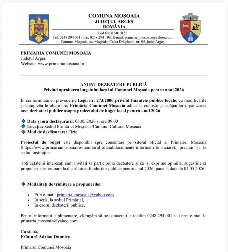 683772818 10231896554946333 5228106084505581399 n - Bugetul local 2026, în dezbatere publică la Moșoaia