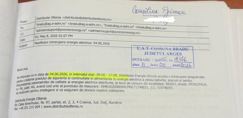 715769976 2631672930560492 3503092726276112532 n - BRADU. Întrerupere programată a alimentării cu energie electrică în data de 4 iunie