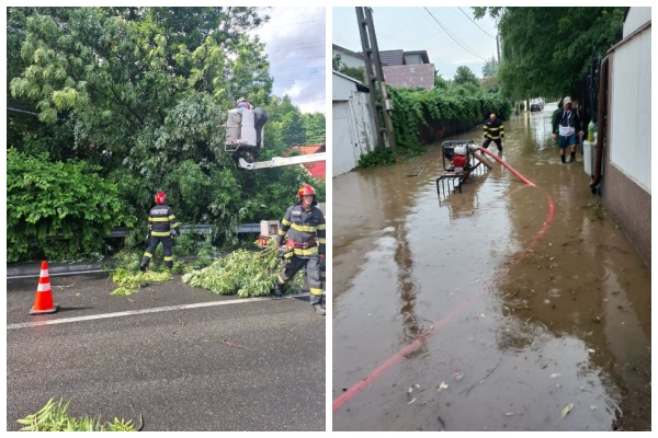 pompieri vreme rea copaci căzuți inundații