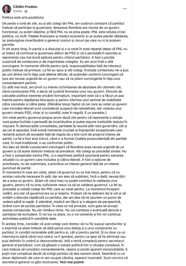 predoiu printscreens - Cătălin Predoiu rupe tăcerea: Nu voi contesta excluderea din PNL. România are nevoie de un guvern funcțional