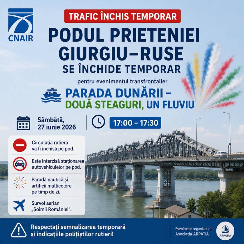 podul prieteniei ruse giurgiu - Circulația pe Podul Prieteniei Giurgiu–Ruse se închide astăzi timp de 30 de minute. Intervalul în care șoferii nu vor putea traversa