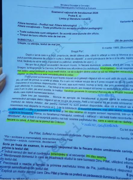 1 - Bacalaureat 2026: subiectele la limba română! Ce a picat la subiectul al III-lea