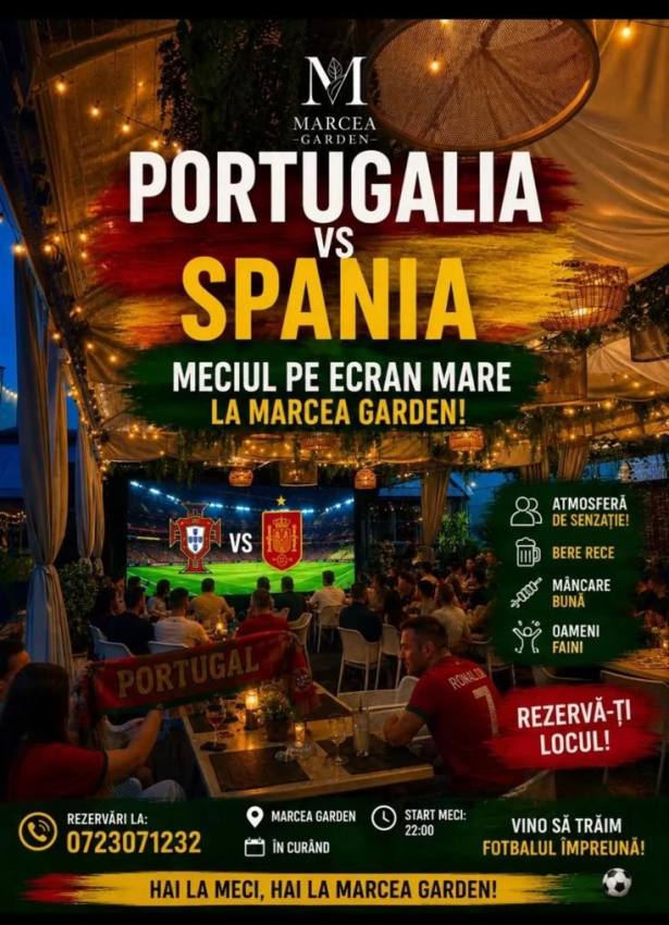 27c1d077 2e1b 4812 8009 d46fe6e9936f 1 - Trăiește meciul serii la Marcea Garden! Portugalia – Spania, de la ora 22:00