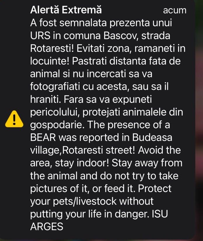 2521730d 6c76 400f 947e 6eeb1e12c642 1 - Urs semnalat în Bascov. A fost emis mesaj RO-Alert