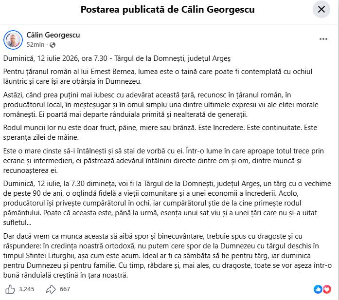 Călin Georgescu în Argeș