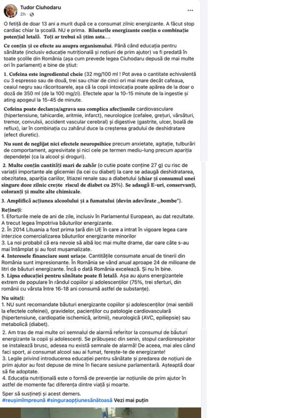 tudor ciuhodaru 2 - Avertisment privind băuturile energizante la copii. Medic: „Stopul cardiac se poate instala brusc”