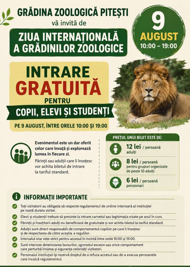 zoo pitesti intrare gratiuit - Atenție, bunici, părinți și copii! Intrare gratuită la Grădina Zoologică Pitești pe 9 august