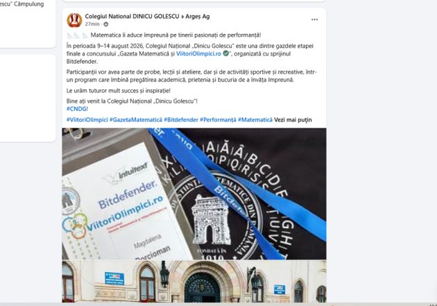 Sursă foto: FB Colegiul National DINICU GOLESCU