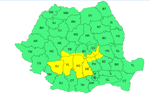 Vin furtunile și ploile torențiale în Argeș! ANM a emis cod galben 1 cod galben