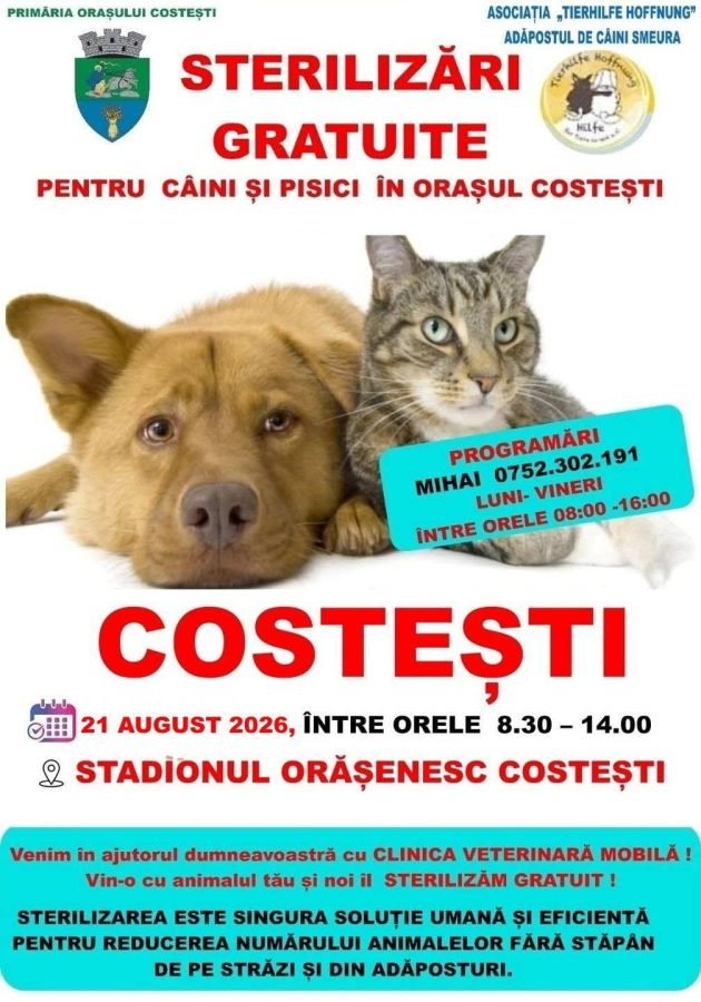 Vineri la Costești are loc o nouă campanie de sterilizări gratuite pentru câini și pisici 1 sterilizari gratuite Costești