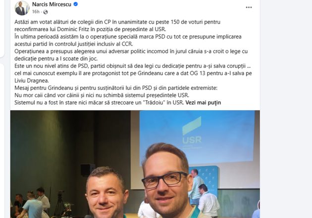 Narcis Mircescu, atac dur la PSD după reconfirmarea lui Dominic Fritz la șefia USR: „Operațiune specială” 1 Sursă foto: FB Narcis Mircescu