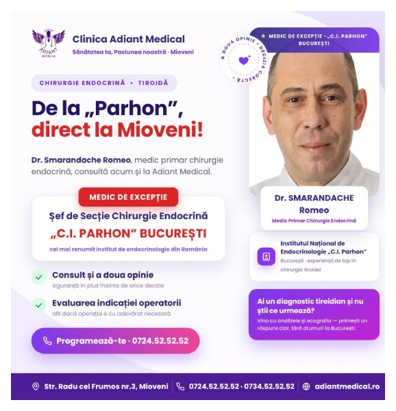 De la „Parhon”, direct la Mioveni: consultații de chirurgie endocrină la Adiant Medical 1 Dr. Marian-Romeo Smarandache clinica Adiant Medical (1)