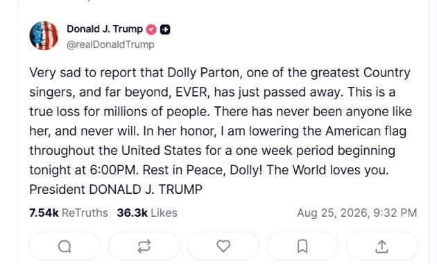 trump - Doliu în lumea muzicii: A murit Dolly Parton