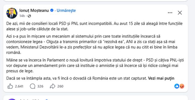 Sursă foto: FB Ionut Mosteanu
