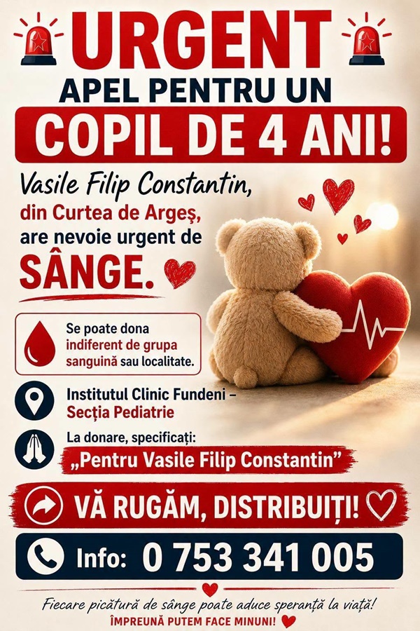Un copil de 4 ani are nevoie de sânge