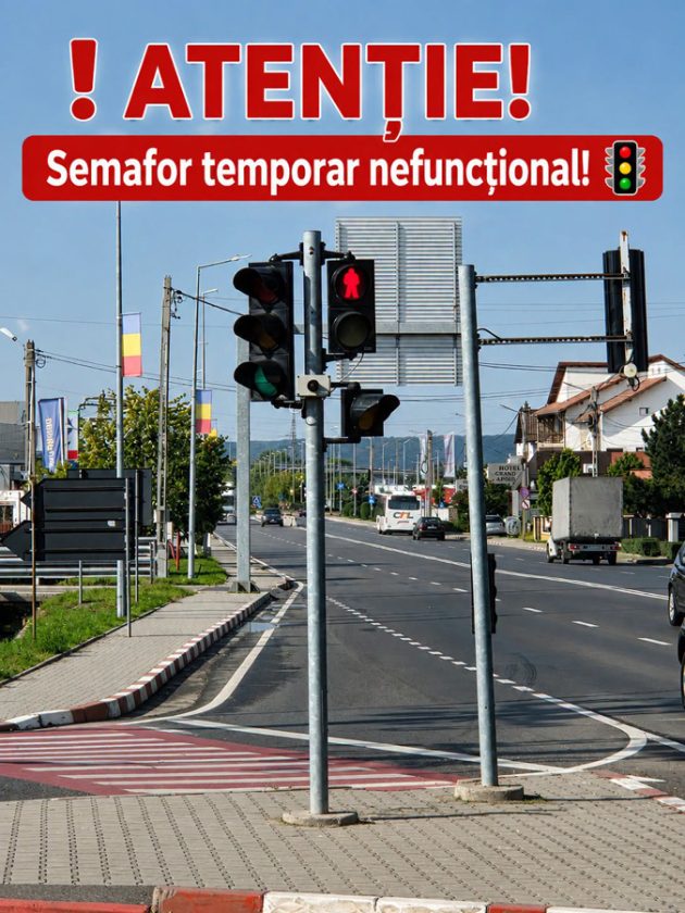 Atenție, șoferi! Semafor nefuncțional la o intersecție importantă din Mioveni. Zona afectată 1 Sursă foto: FB Primaria Orasului Mioveni semafor