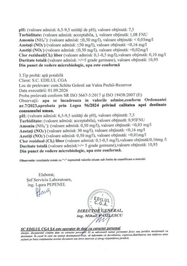 Calitatea apei potabile verificatฤ de S.C. EDILUL CGA S.A 2 comunicat calitatea apei nr 5005 din 7 sept page 0002 - Calitatea apei potabile verificatฤ de S.C. EDILUL CGA S.A