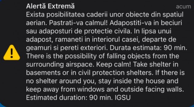 Mesaje RO-Alert în mai multe județe din România! „Există posibilitatea căderii unor obiecte din spațiul aerian” 1 ro alert1 - Mesaje RO-Alert în mai multe județe din România! „Există posibilitatea căderii unor obiecte din spațiul aerian”