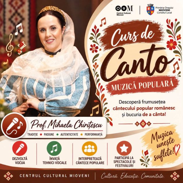 Curs de Canto – Muzică Populară pentru copiii și tinerii pasionați de muzică din Mioveni 1 Curs de Canto – Muzică Populară Mioveni