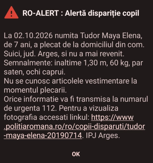 alerta fetita disparuta arges