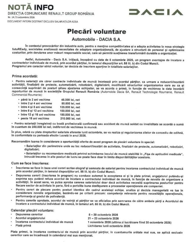 Plecări voluntare la Dacia